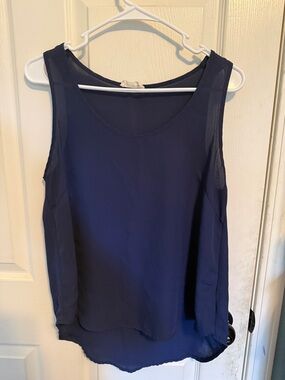Lush Navy Blue Sheer Layered Hem Tank Top